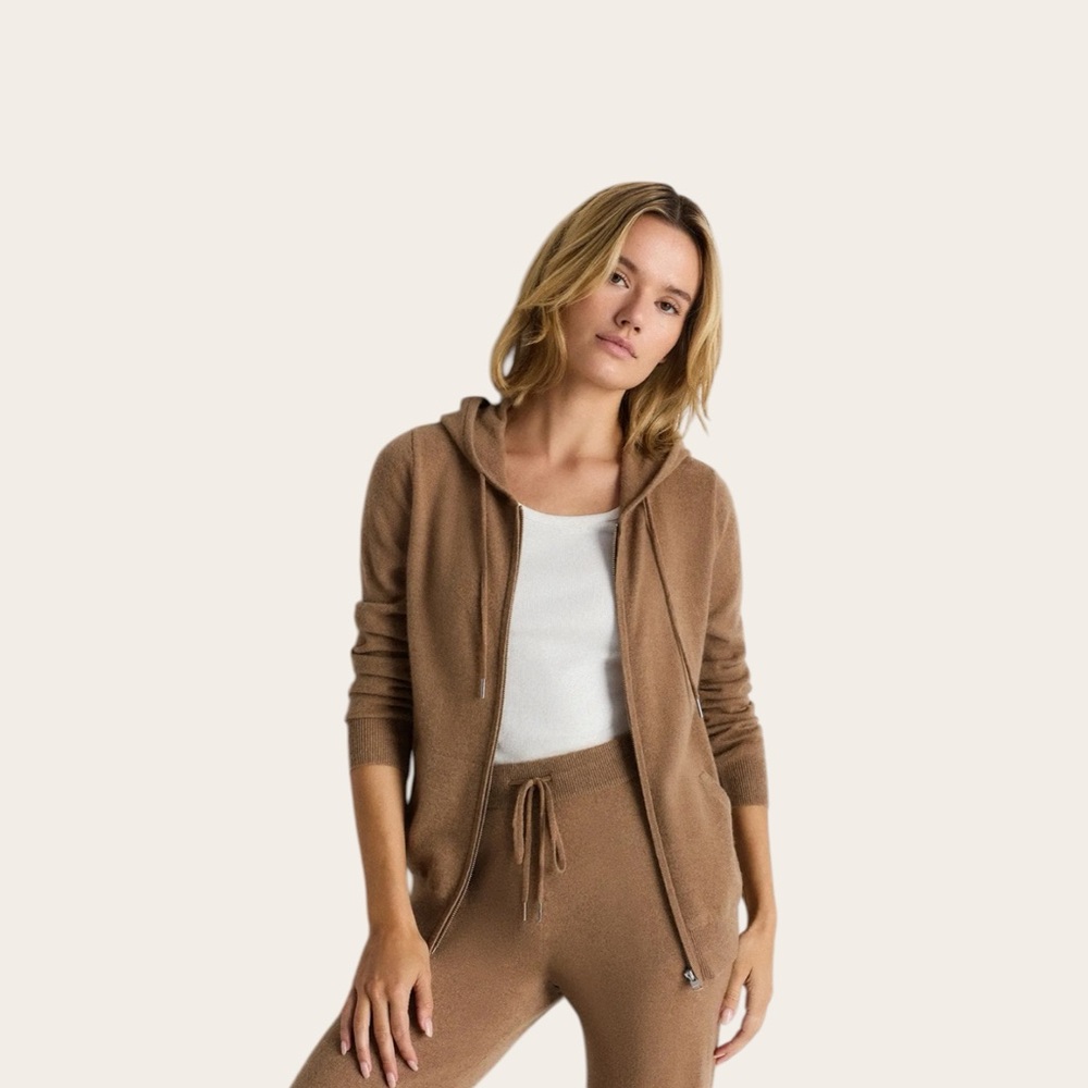 Quince 100% Cashmere Full Zip Hoodie, Teak, New Sealed Bag